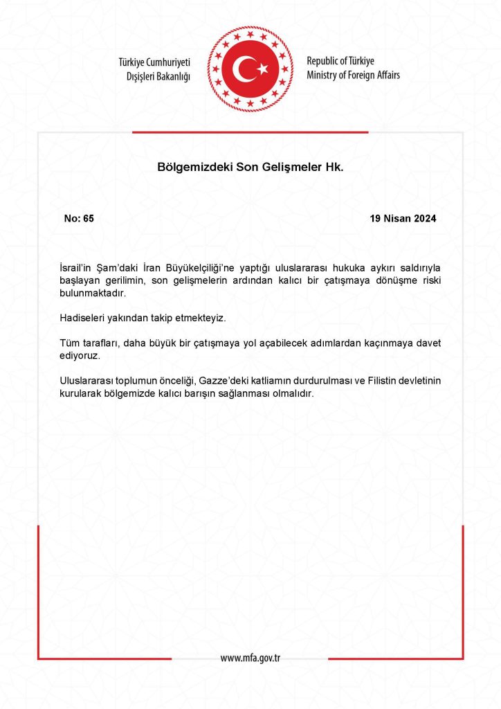 Dışişleri: İran-İsrail Gerilimi Kalıcı Bir Çatışmaya Dönüşebilir