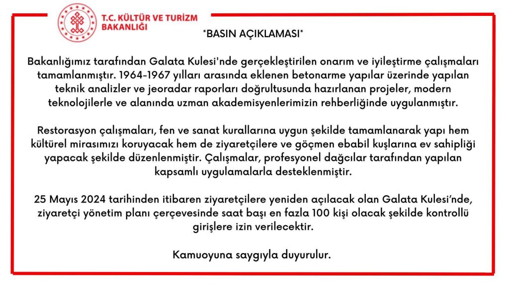 Galata Kulesi Yeniden Ziyarete Açılıyor