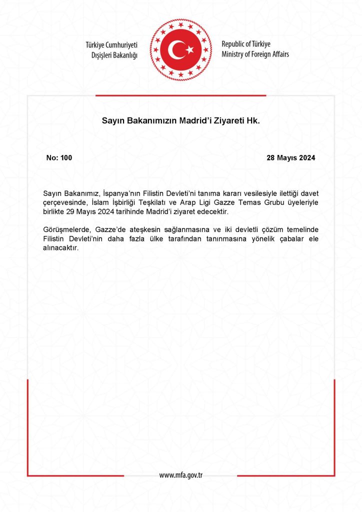 Bakan Fidan, İspanya'ya Gidiyor