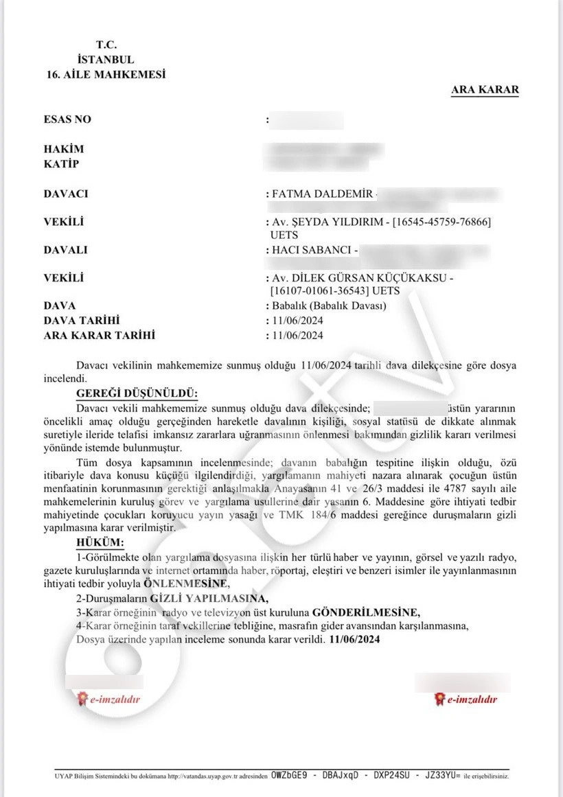 Hacı Sabancı'nın Babalık Davasından Şok Gelişme: Sonuçlandı mı, Ne Karar Alındı? Çocuk Hacı Sabancı'nın mı?
