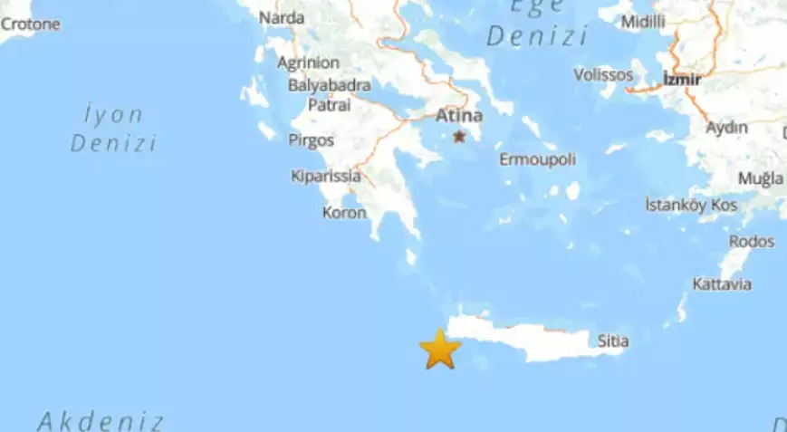 Depremin merkezi, Girit Adası açıklarında olup, yerin 15 km derinliğinde
