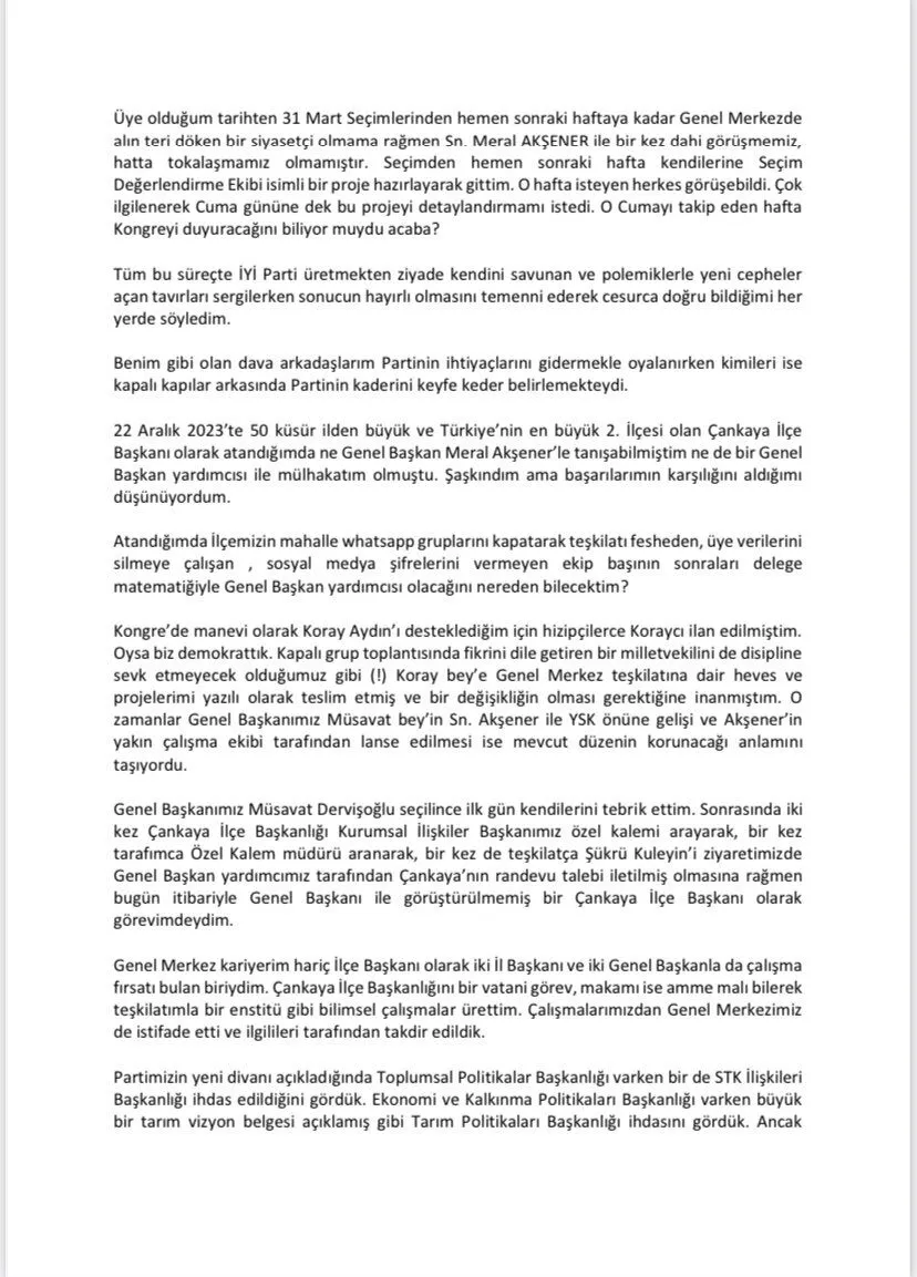 İYİ Parti'de İstifalar Sürüyor: Çankaya İlçe Başkanı Doğukan Kozan İstifa Etti Mi?