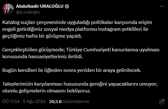 Bakan Uraloğlu Instagram Yetkilileriyle Görüştü Mü, Ne Zaman Görüşecek, Saat Kaçta?