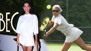 Üzerinde tenis kıyafetini andıran bir elbise bulunan Özdemir, bu konudaki