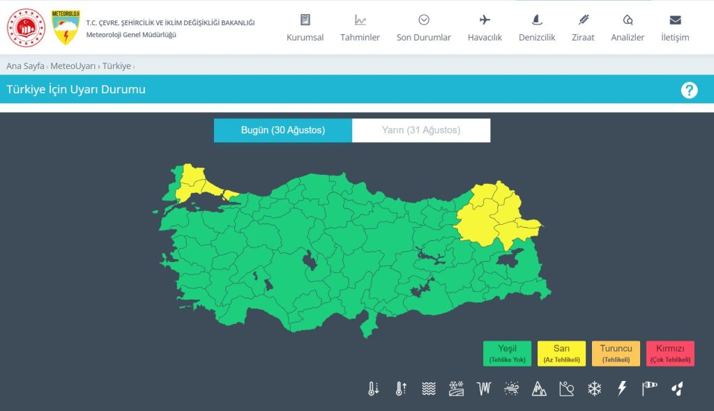 9 İle Sarı Kodlu Uyarı: Kuvvetli Sağanak Bekleniyor