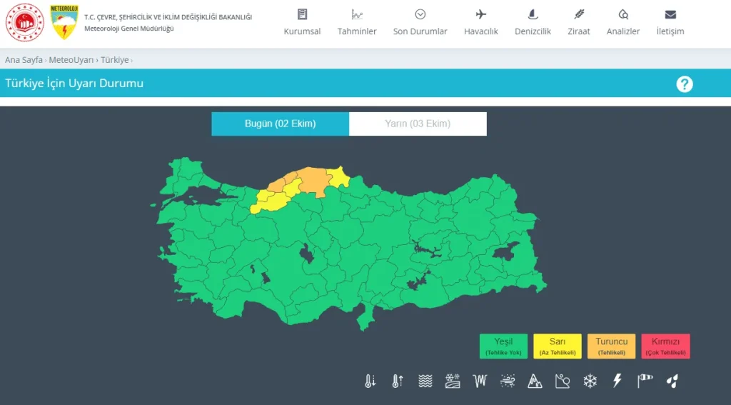 Meteoroloji'den 7 İle Sarı ve Turuncu Kodlu Uyarı
