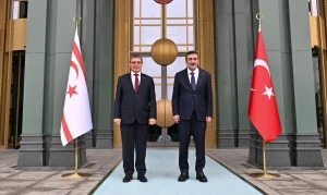 Cumhurbaşkanı Yardımcısı Cevdet Yılmaz, KKTC Başbakanı Ünal Üstel ile Cumhurbaşkanlığı