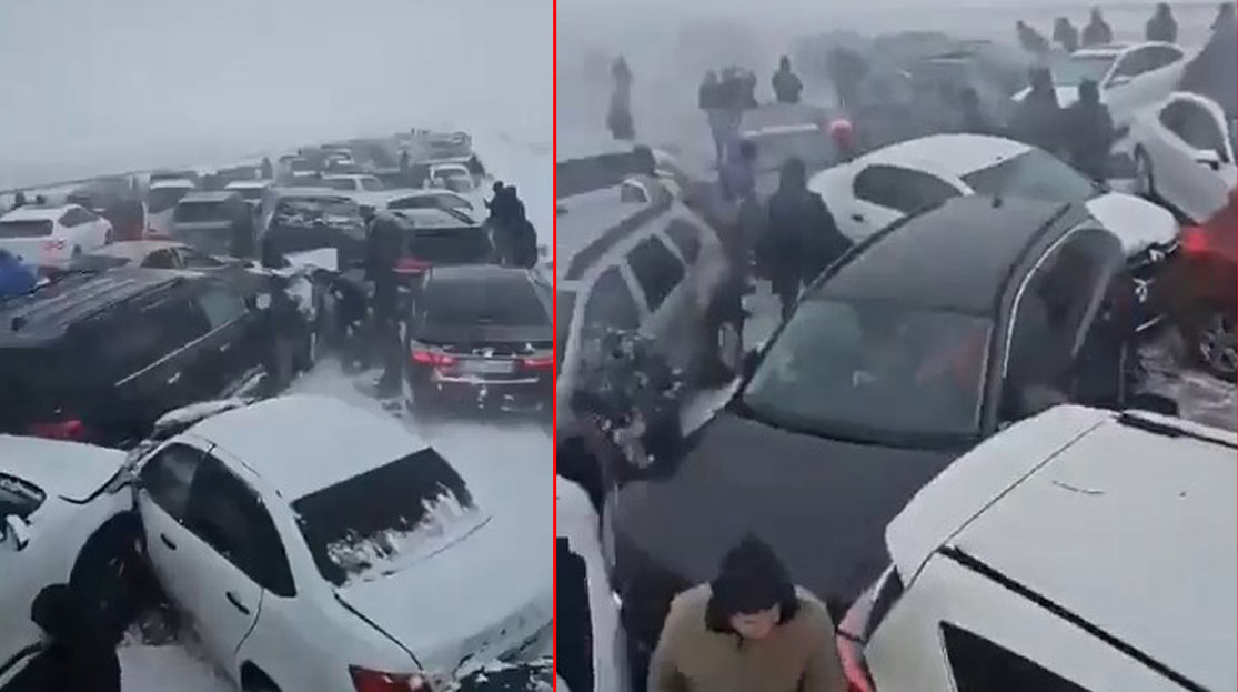 Kazakistan’da, yoğun kar yağışı ve buzlanma nedeniyle 95 aracın karıştığı