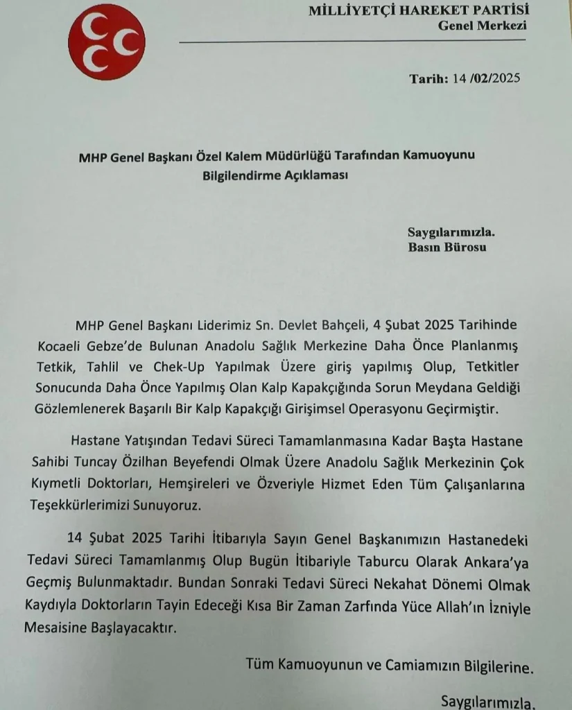 devlet bahçeli taburcu
