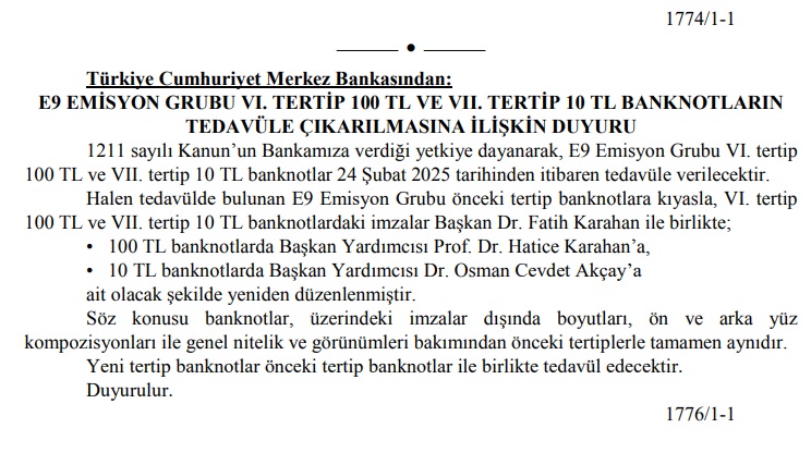 merkez bankası banknot