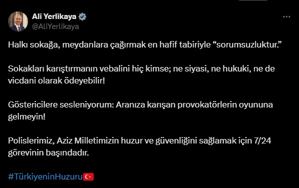 ali yerlikaya tweet