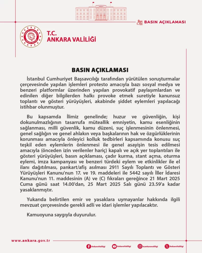 ankara gösteri yasağı