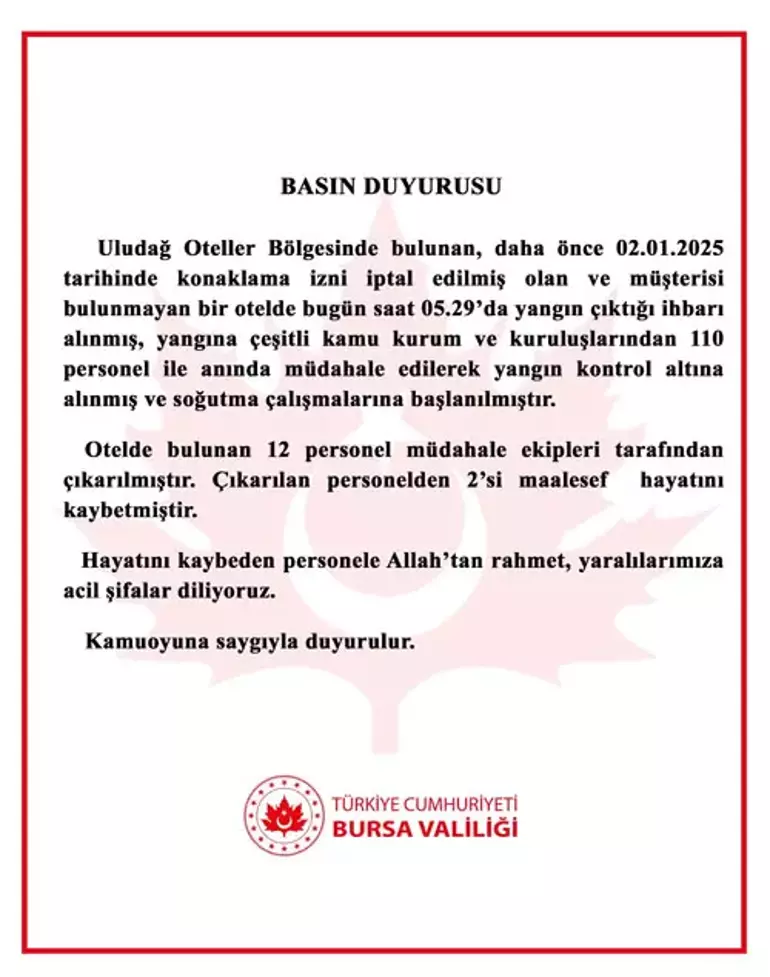 bursa valilik otel yangını