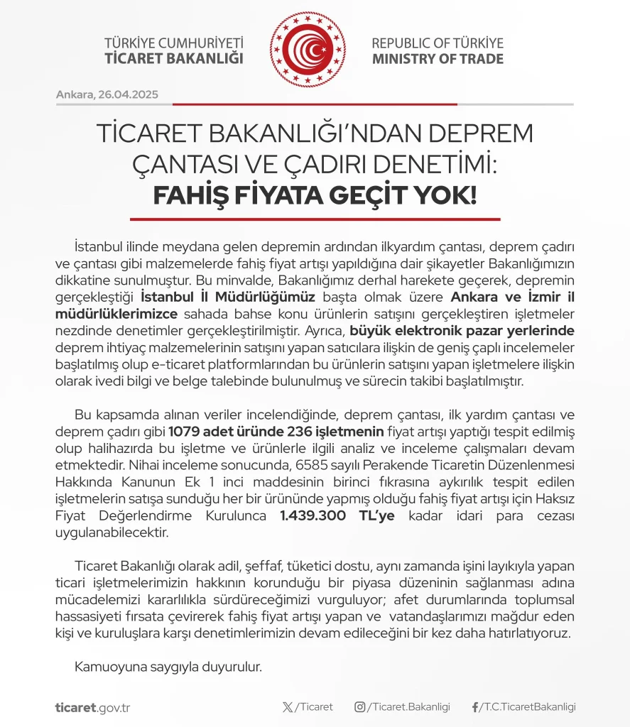 deprem fahiş fiyat 2