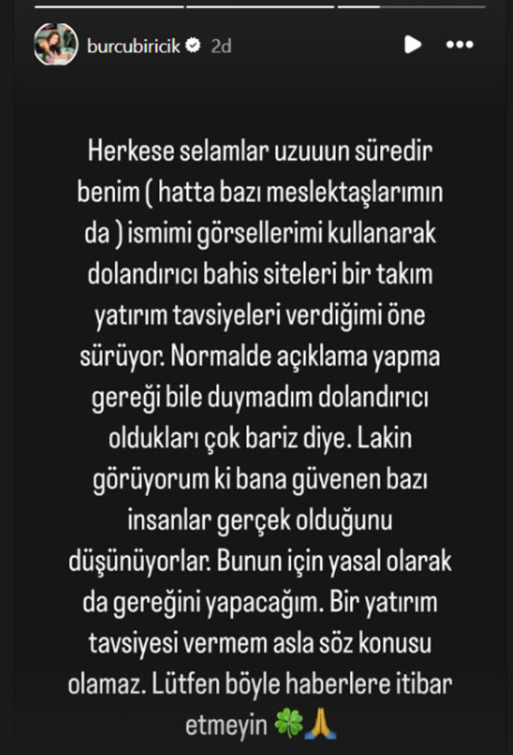 Burcu Biricik’ten Bahis Dolandırıcılığına Sert Tepki: “Yatırım Tavsiyesi Vermem, Adımı Kullananlara Dava Açıyorum”