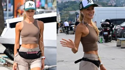 Ünlü oyuncu, sıcak havaya rağmen 5 kilometrelik yürüyüşünü tamamladı. Gazetecilere