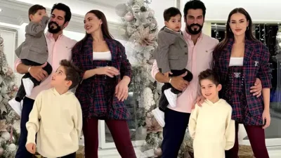 Burak Özçivit ve Fahriye Evcen, çocuklarıyla birlikte çıktıkları yemekten mutlu