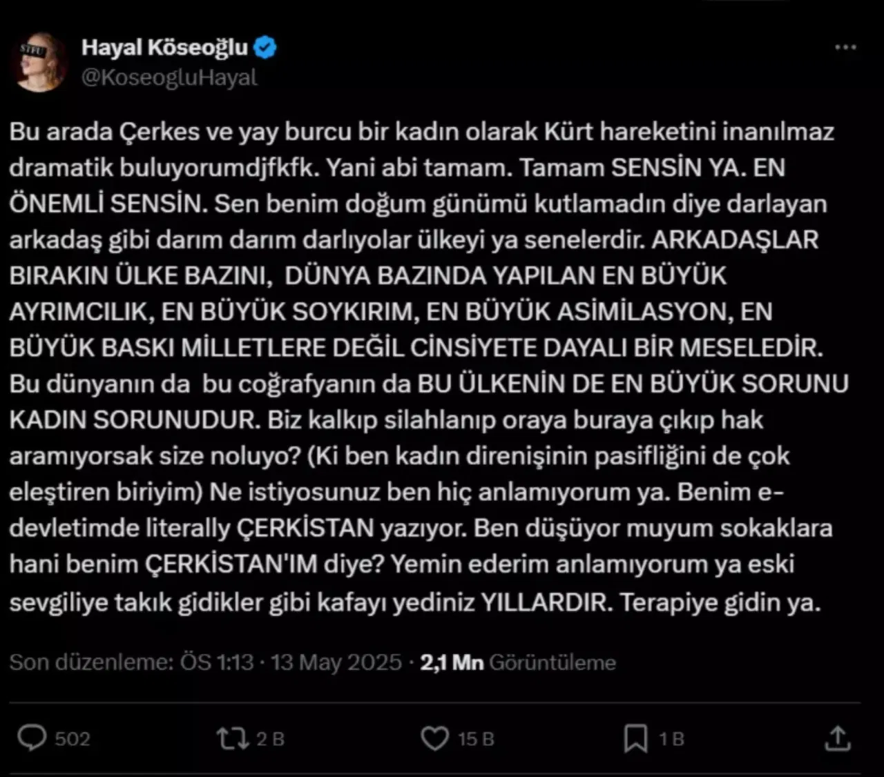 Hayal Köseoğlu’nun Paylaşımı Gündem Oldu! PKK Yorumu ve Tepkiler Sosyal Medyayı Salladı