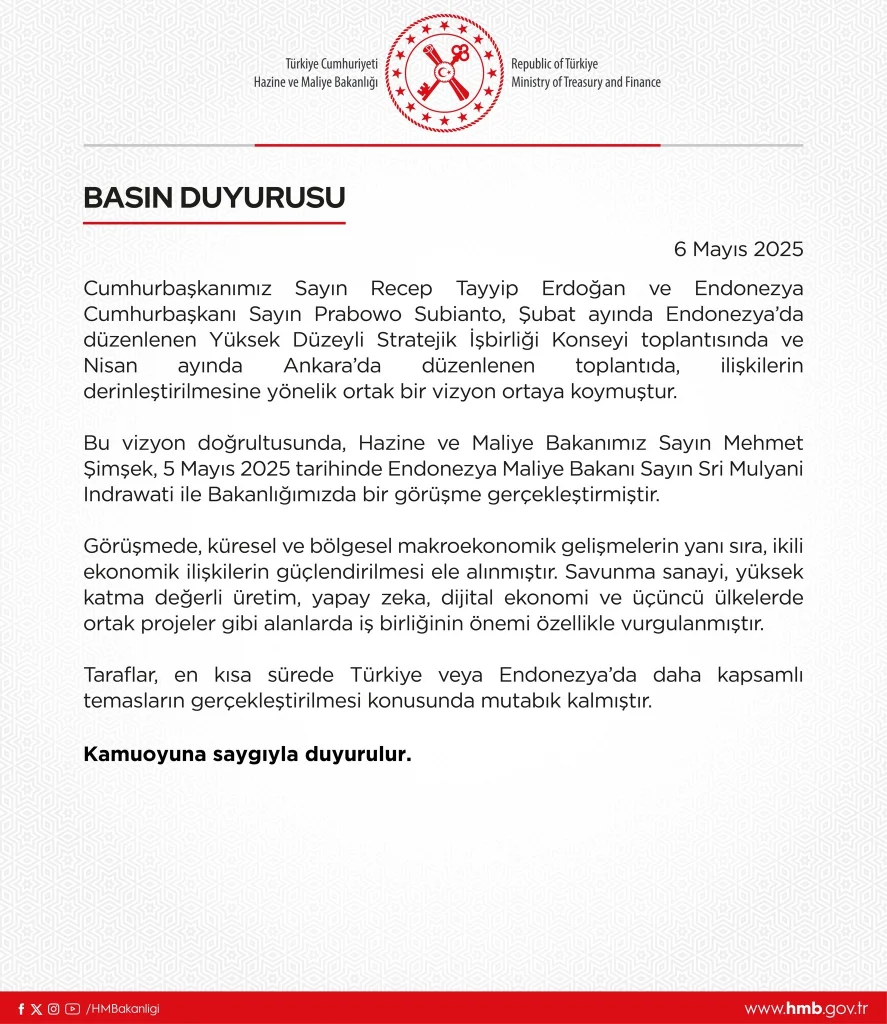 mehmet şimşek endonezya