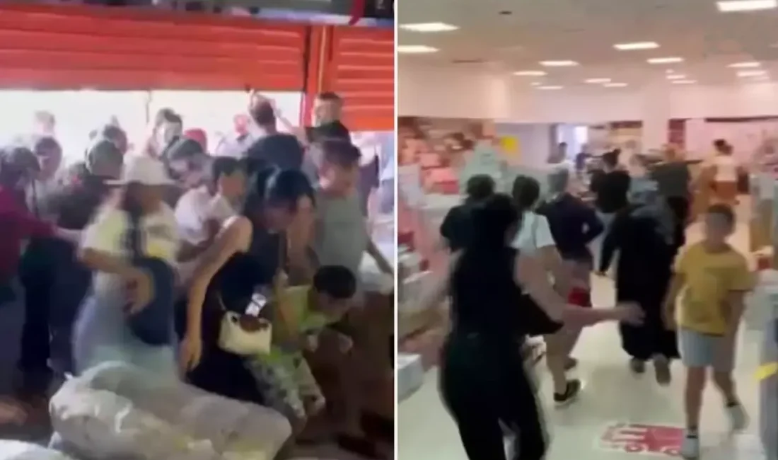 İzmir’in Menderes ilçesinde sabah saatlerinde ''indirim çılgınlığı'' izdihamı vardı..