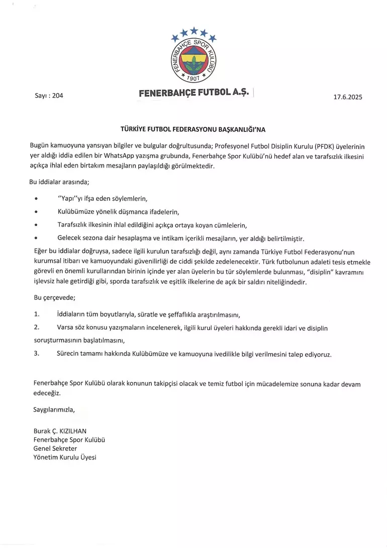 Fenerbahçe TFF'ye Ne İçin Başvurdu? PFDK Yazışmaları Gerçek Mi, WhatsApp Mesajlarını Kim Sızdırdı?