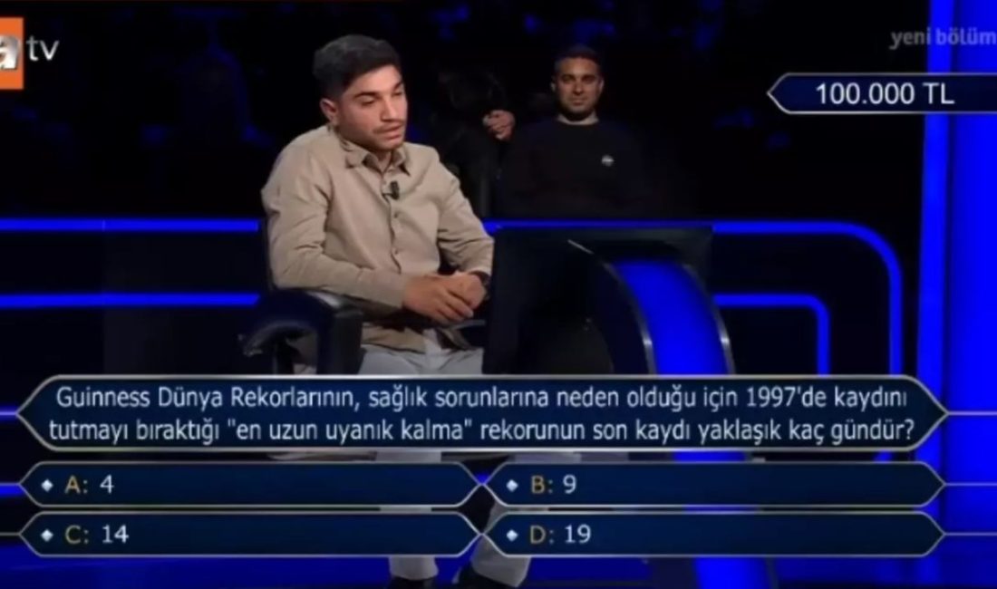 Kim Milyoner Olmak İster yarışmasında sorulan “En uzun uyanık kalma
