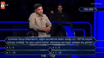 Kim Milyoner Olmak İster yarışmasında sorulan “En uzun uyanık kalma