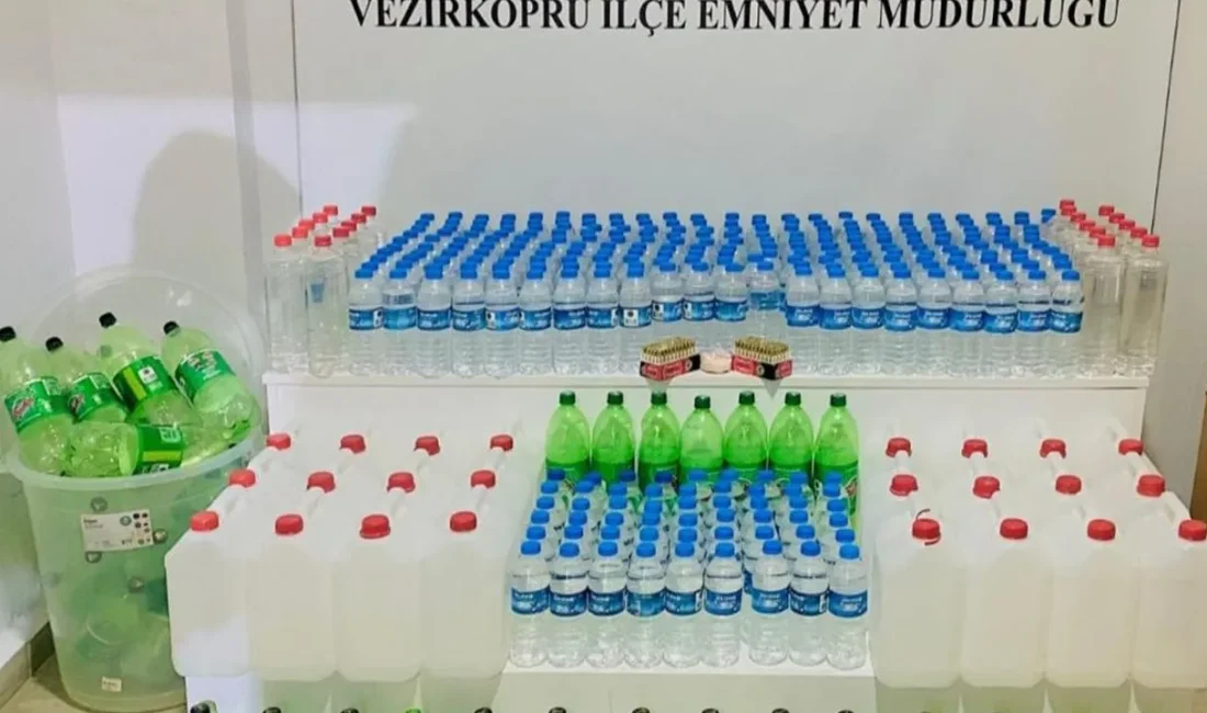 Samsun’un Vezirköprü ilçesinde düzenlenen kaçak içki ve uyuşturucu operasyonunda 159