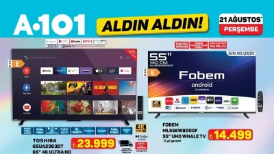A101 21 Ağustos aktüel kataloğu yayınlandı! 65" TV'den scooterlara, overlok