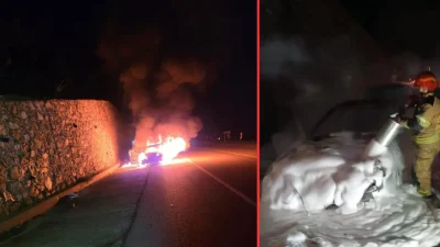 Bursa’nın Mudanya ilçesinde seyir halindeyken bir anda motor kısmından alevler