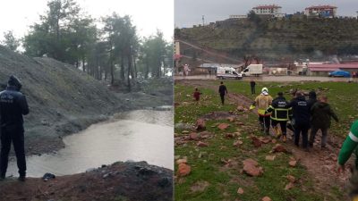 Hatay’ın Hassa ilçesinde oyun oynadığı sırada yağmur sularıyla dolan yaklaşık