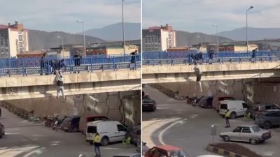 Karabük’te Menderes Caddesi üzerinde bulunan köprüde intihar girişiminde bulunan bir