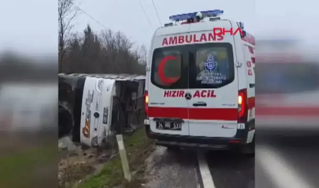 İstanbul Çatalca’da kontrolden çıkan bir yolcu otobüsünün devrilmesi sonucu bölgede