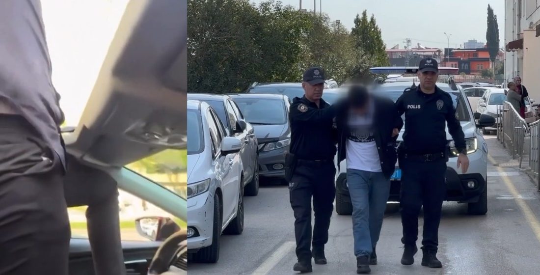 Adana’da otomobilin tavanına çıkıp direksiyonu ayağıyla kontrol eden ve o