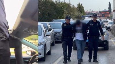 Adana’da otomobilin tavanına çıkıp direksiyonu ayağıyla kontrol eden ve o
