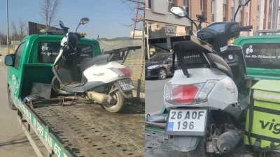 Eskişehir sokaklarında seyir halindeki bir kurye motosikleti ile otomobilin çarpışması