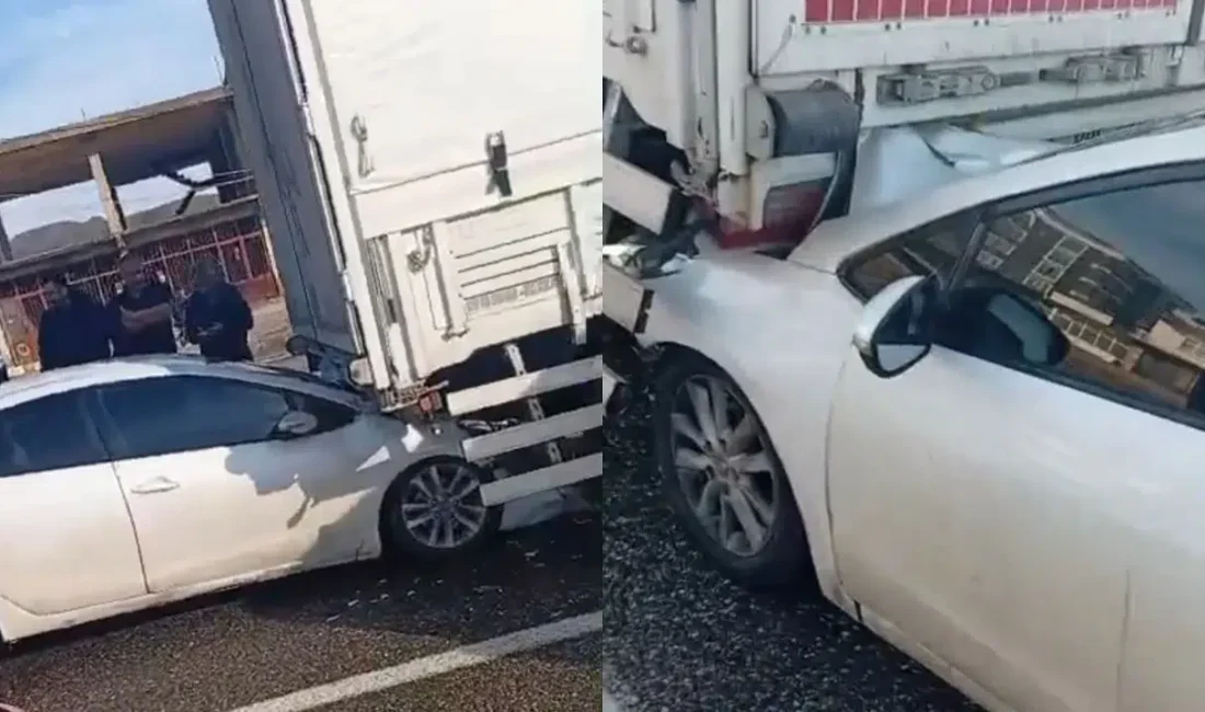 Siirt’in Baykan ilçesinde trafik ışıklarında duran tıra arkadan çarpan otomobil