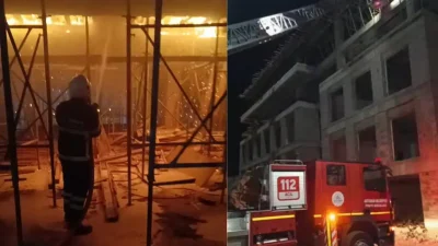 Adıyaman’da inşaat halindeki bir binanın çatı katında aniden yükselen alevler
