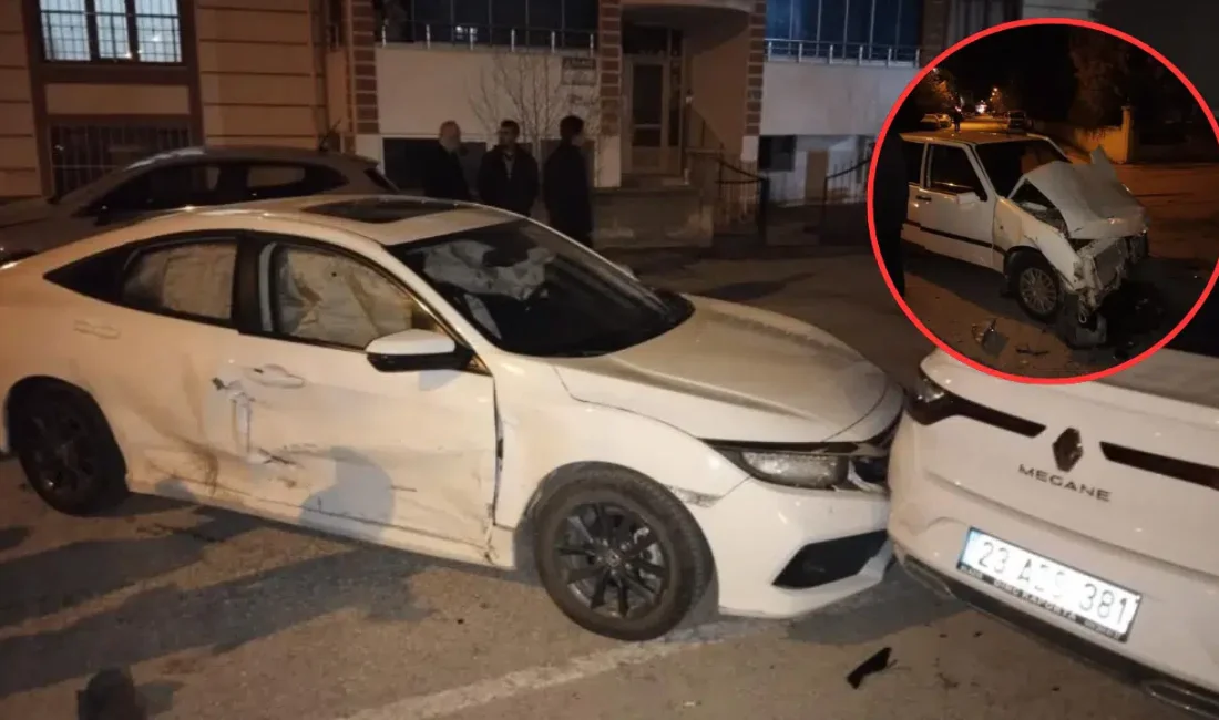 Elazığ’da iki otomobilin çarpışmasıyla başlayan ve park halindeki araçlara sıçrayan