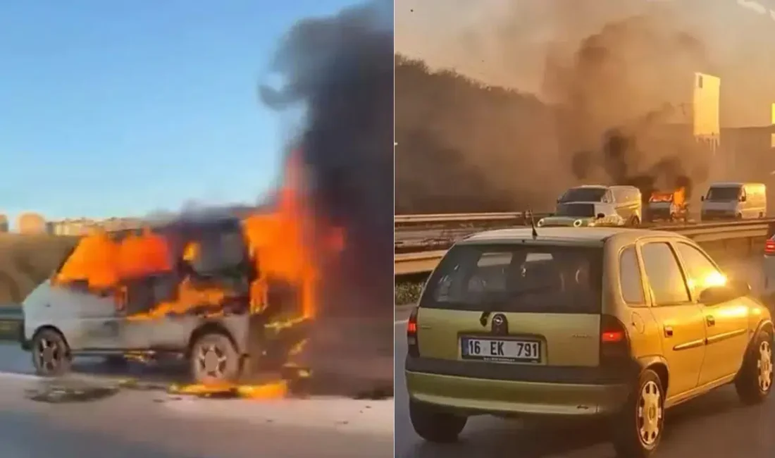 Bursa’nın yoğun trafiğinde seyir halindeki bir hafif ticari araçta çıkan