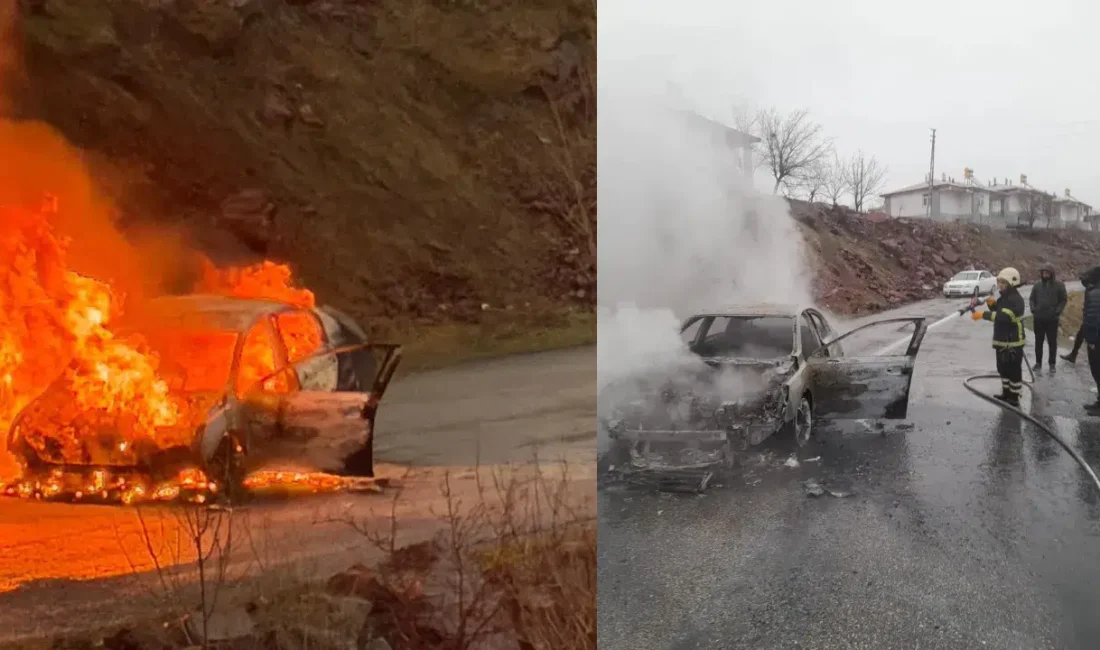 Elazığ’da seyir halindeki bir otomobilden yükselen alevler çevredeki vatandaşlara korku