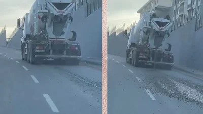 Adıyaman’da seyir halindeyken yola beton dökerek hem trafiği tehlikeye atan