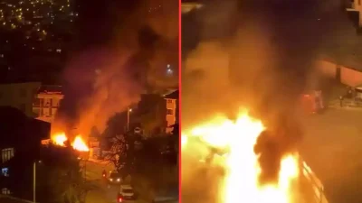 İstanbul’un Üsküdar ilçesinde bir inşaat alanında bulunan işçi konteyneri bir