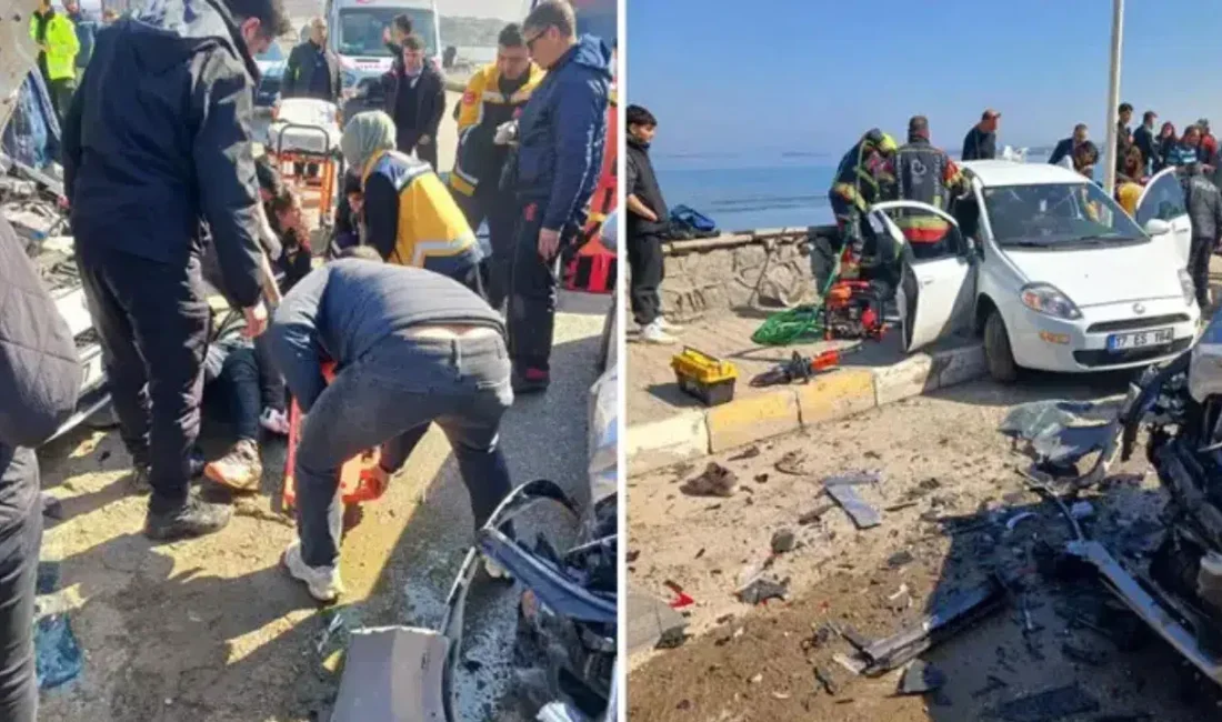 Balıkesir’in Ayvalık ilçesinde meydana gelen feci trafik kazasında iki otomobil