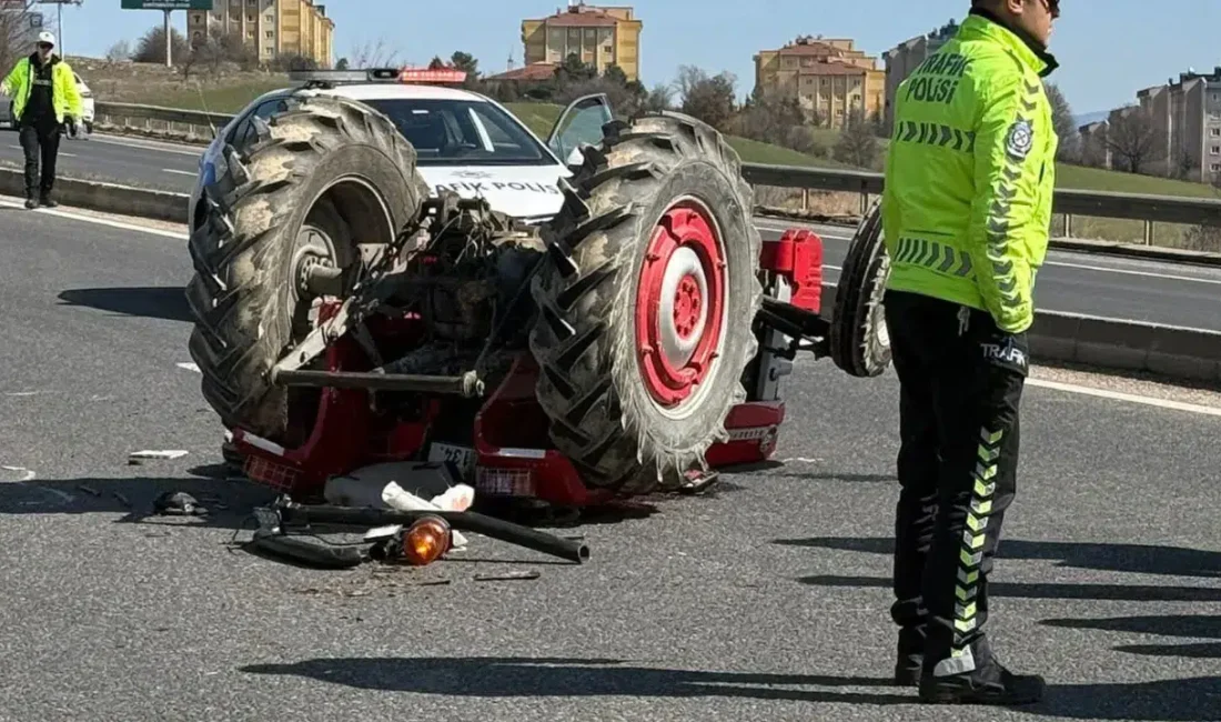 Bolu’da D-100 kara yolunda seyir halindeyken kontrolden çıkan traktörün devrilmesi