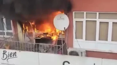 Kocaeli’nin Gölcük ilçesinde sekiz katlı bir binanın birinci katında yükselen