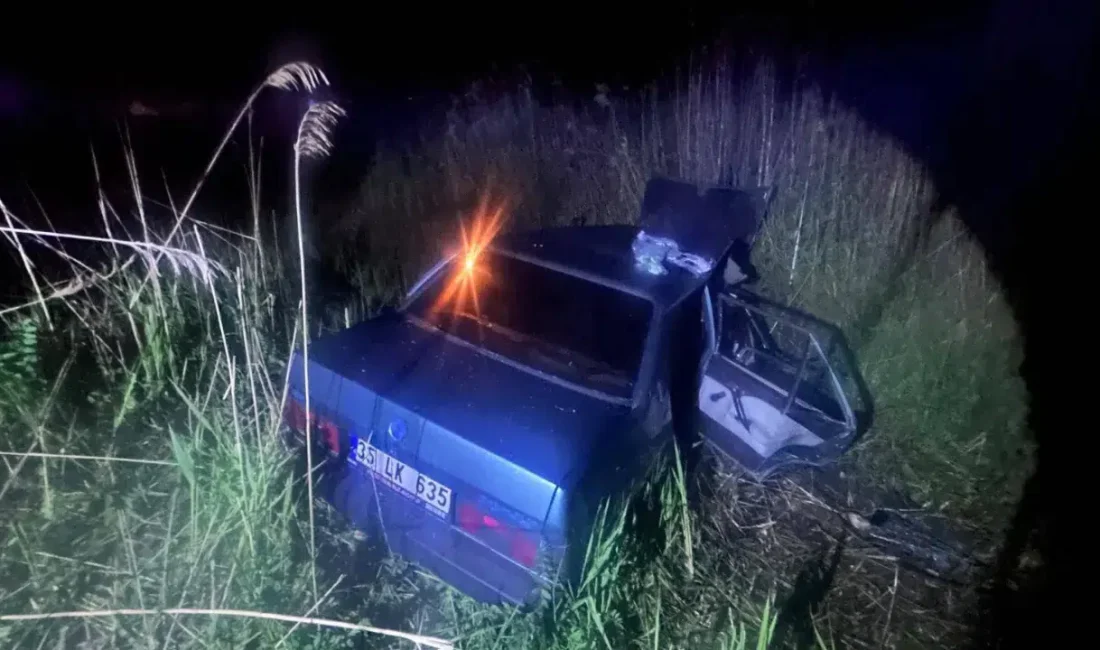 Manisa’nın Salihli ilçesinde kontrolden çıkan bir otomobilin kurutma kanalına uçması