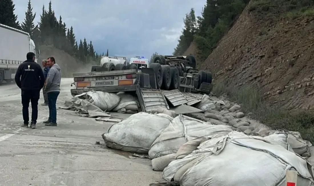 Isparta-Antalya karayolunda kontrolden çıkarak şarampole devrilen tır adeta kağıt gibi