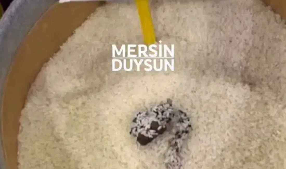 Mersin’in Toroslar ilçesinde bir markette açıkta satılan pirinçlerin üzerinde kedi