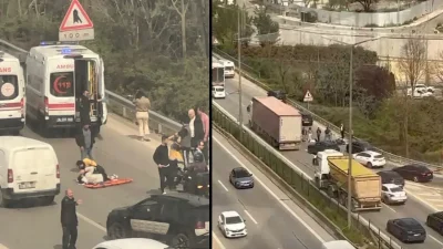 İstanbul Kartal’da meydana gelen şiddetli kazada otomobil ile motosiklet birbirine